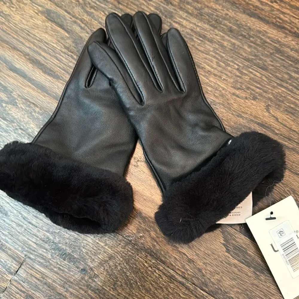 UGG Shearling-Trim Leather Gloves